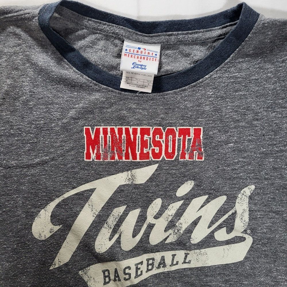 Minnesota Twins‎ Women's Medium Campus Lifestyle Gray T-Shirt Poly Cotton Rayon